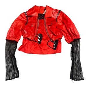 Disney Descendants Rise of Red Costume‎ Jacket Top Mesh Sleeves Heart Print NWOT